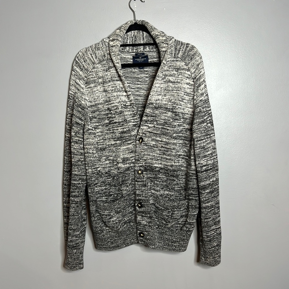 Mens American Eagle prep fit gray ombré button front cardigan size large